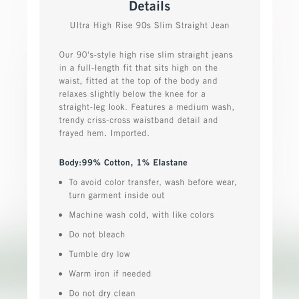 NWT Abercrombie & Fitch Ultra High Rise 90s Slim Straight Jean - Picture 10 of 10